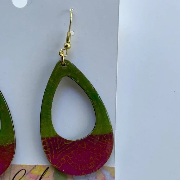 Hand Crafted  Colorful  Abstract Mixed-media Paper Earrings Lightweight - Picture 6 of 10